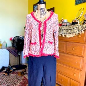 COPY - Nic & Zoe Beautiful red and white  linen cotton blend jacket size LP